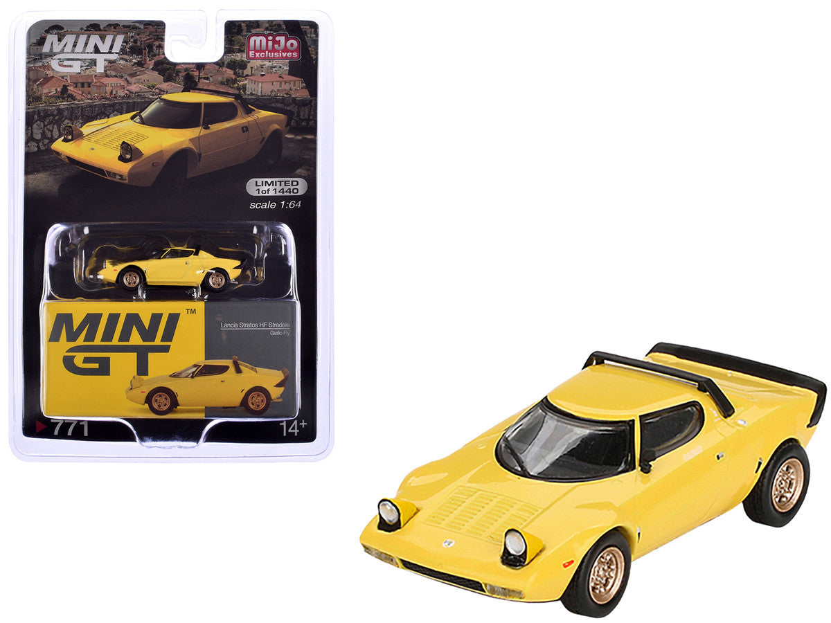 Lancia Stratos HF Stradale Giallo Fly Yellow Limited Edition to 1440 pieces Worldwide 1/64 Diecast Model Car by Mini GT-3