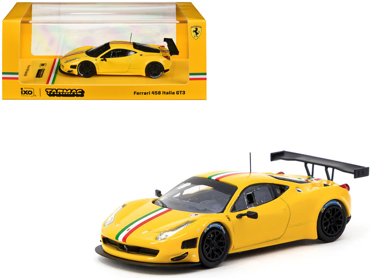 Ferrari 458 Italia GT3 Yellow with Italian Flag Stripes "Road64" Series 1/64 Diecast Model Car by Tarmac Works-2