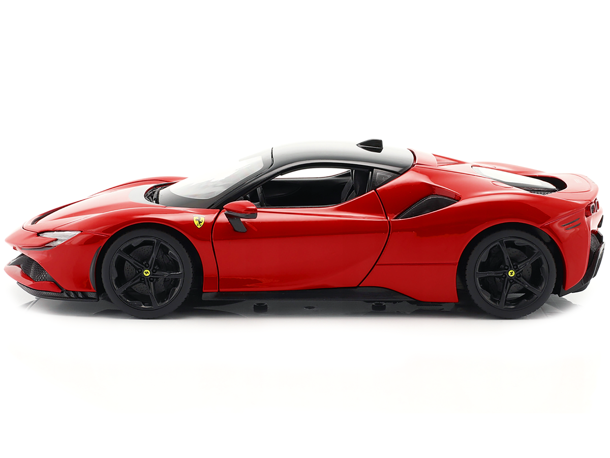 Ferrari SF90 Stradale Red with Black Top "Race + Play" Series 1/18 Diecast Model Car by Bburago-3