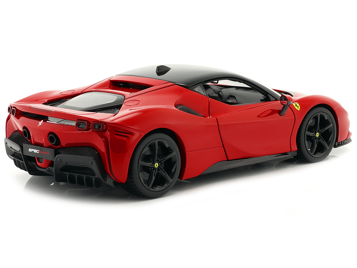 Ferrari SF90 Stradale Red with Black Top "Race + Play" Series 1/18 Diecast Model Car by Bburago-4
