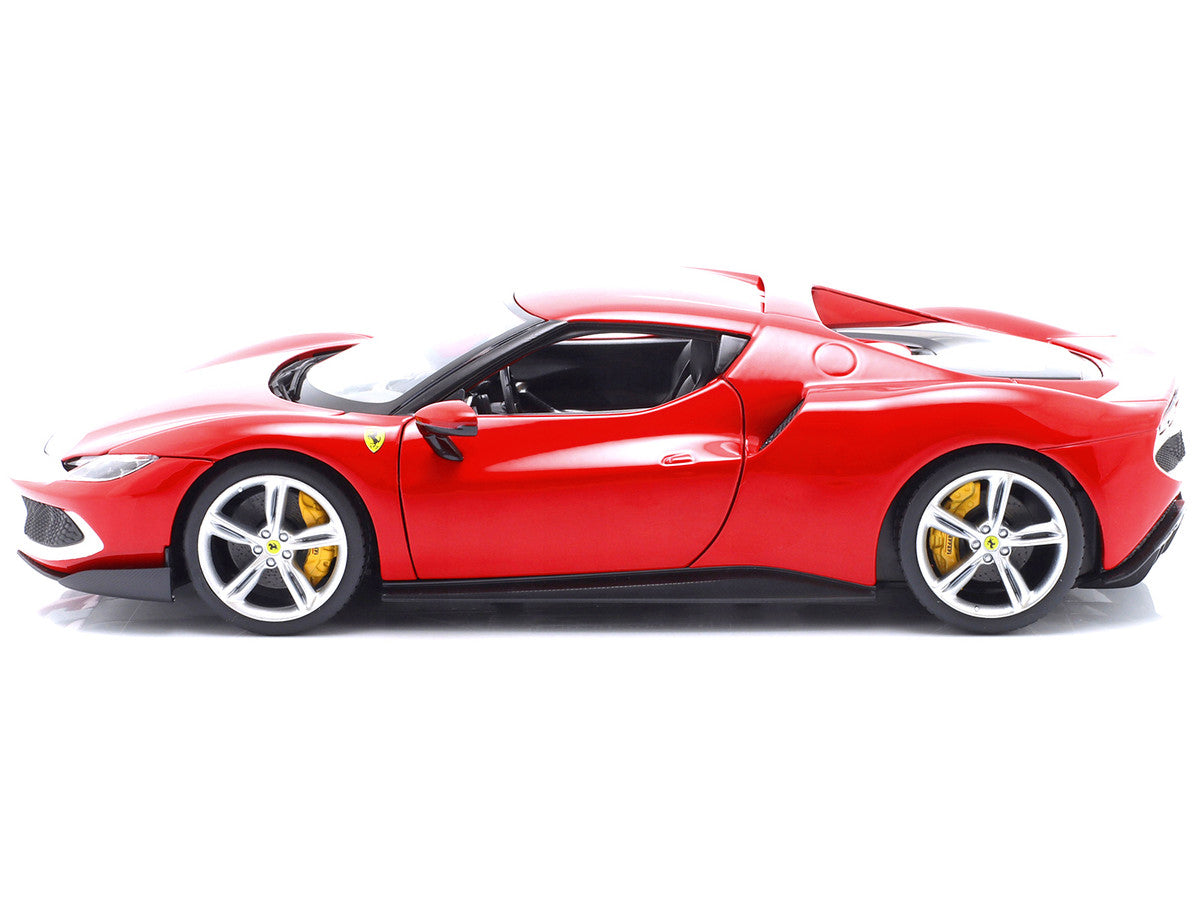 Ferrari 296 GTB Assetto Fiorano Red with White Stripes "Race + Play" Series 1/18 Diecast Model Car by Bburago-2