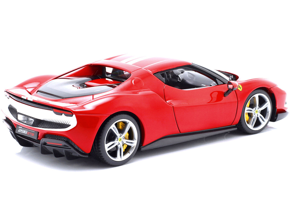 Ferrari 296 GTB Assetto Fiorano Red with White Stripes "Race + Play" Series 1/18 Diecast Model Car by Bburago-3