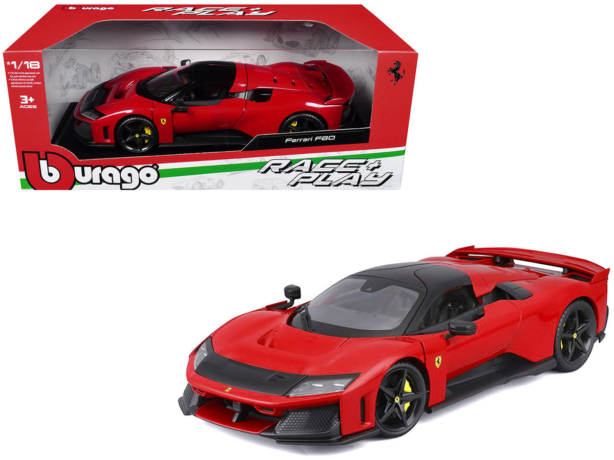 Ferrari F80 Red with Black Top "Race + Play" Series 1/18 Diecast Model Car by Bburago-0