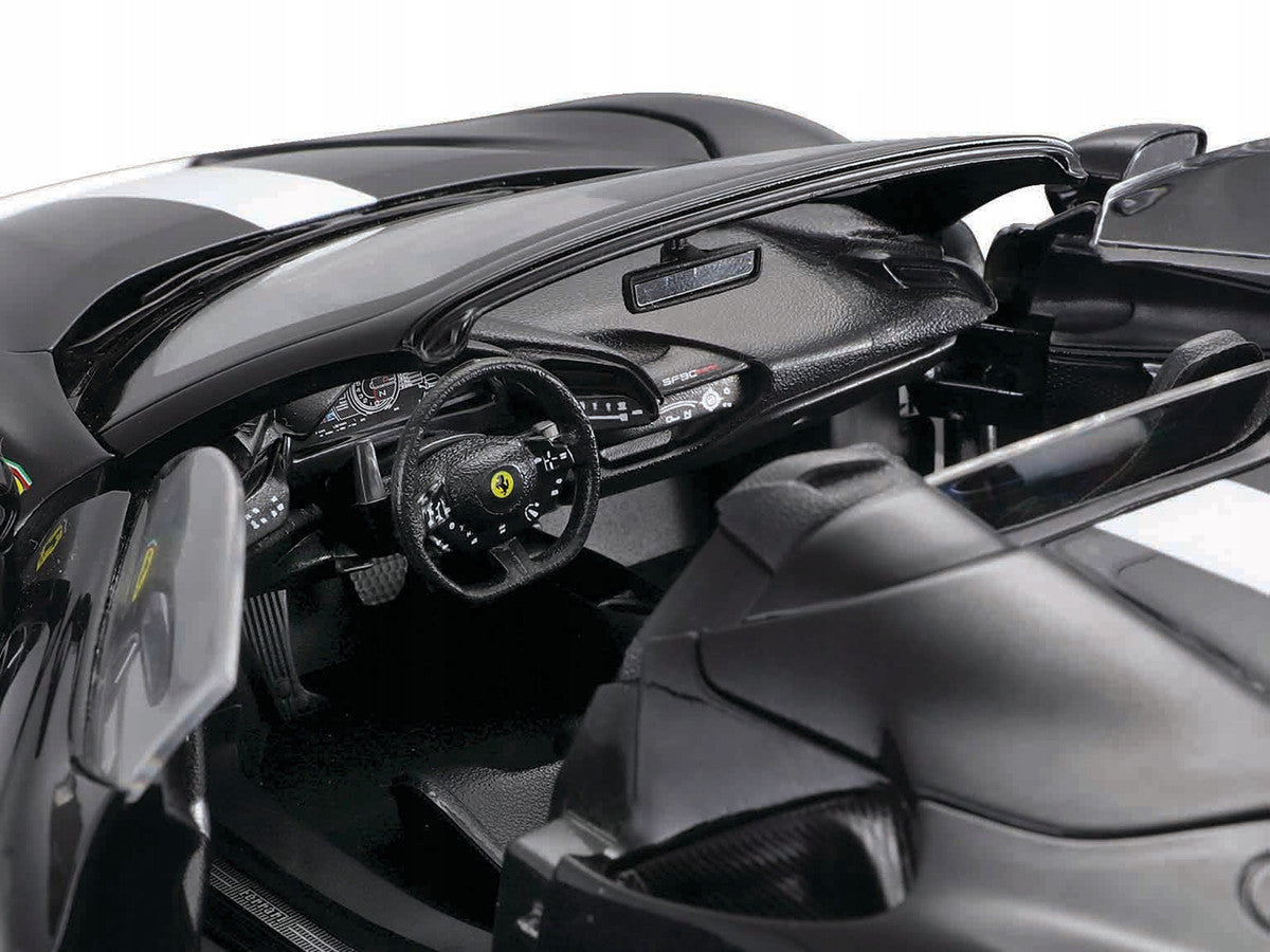 Ferrari SF90 Spider Assetto Fiorano Black Metallic with White Stripes "Signature Series" 1/18 Diecast Model Car by Bburago-1