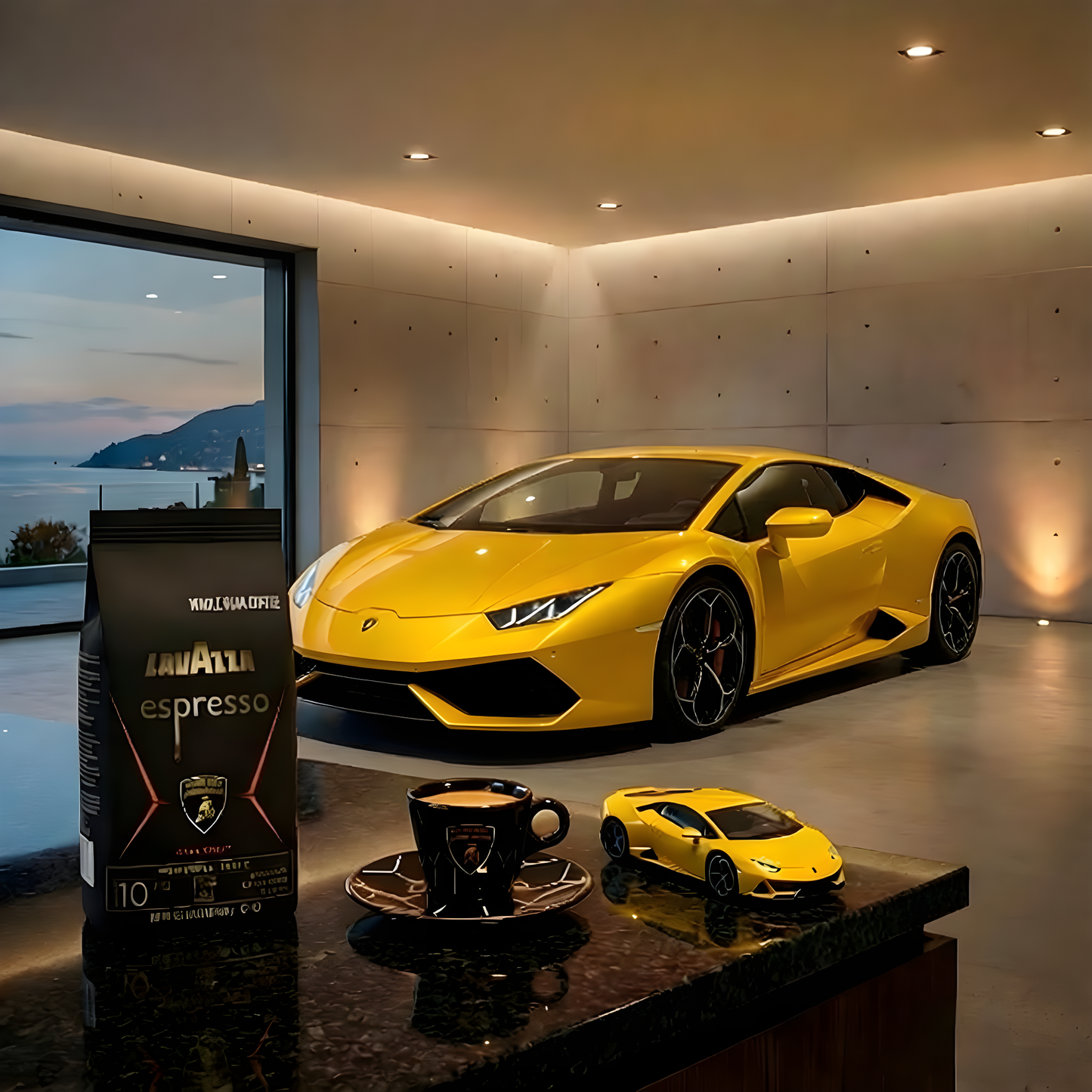 Lavazza Lamborghini Espresso Collector Bundle + Mini GT 1/64 Revuelto Giallo