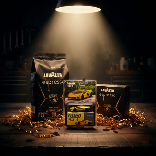 Lavazza Lamborghini Espresso Collector Bundle + Mini GT 1/64 Revuelto Giallo