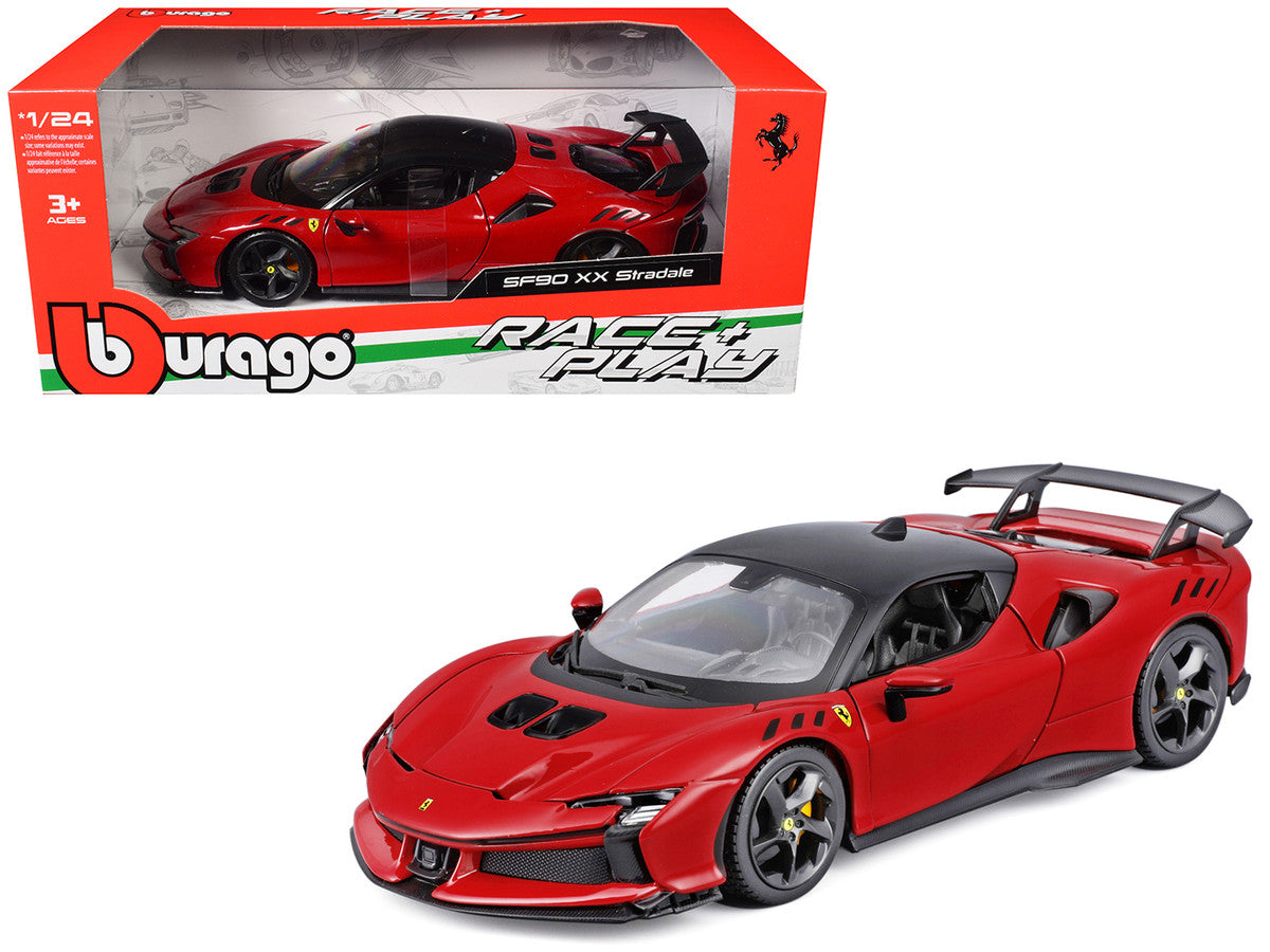 Ferrari SF90 XX Stradale Red with Black Top "Race and Play" Series 1/24 Diecast Model Car by Bburago-4