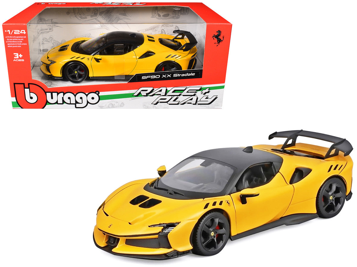 Ferrari SF90 XX Stradale Yellow with Black Top "Race and Play" Series 1/24 Diecast Model Car by Bburago-4