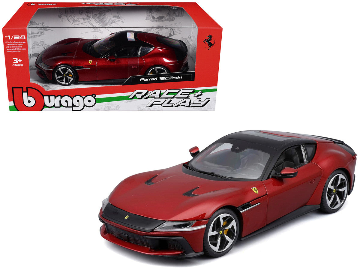 Ferrari 12Cilindri Red Metallic with Black Top "Race + Play" Series 1/24 Diecast Model Car by Bburago