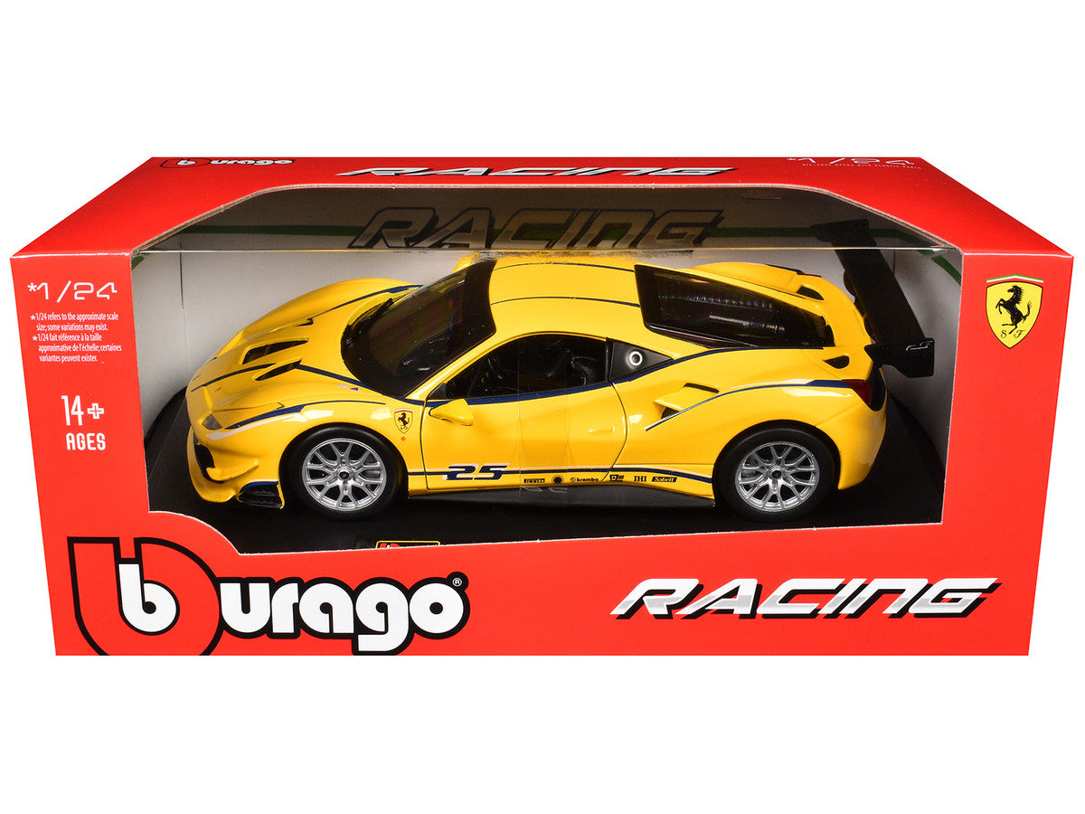 Ferrari 488 Challenge #25 Yellow with Blue Stripes "Ferrari Racing" 1/24 Diecast Model Car by Bburago-2