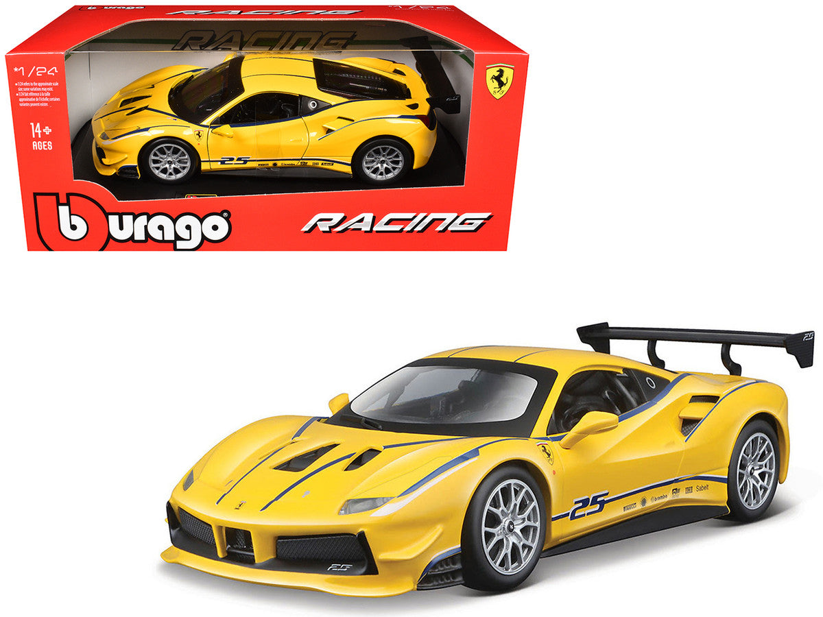Ferrari 488 Challenge #25 Yellow with Blue Stripes "Ferrari Racing" 1/24 Diecast Model Car by Bburago-0