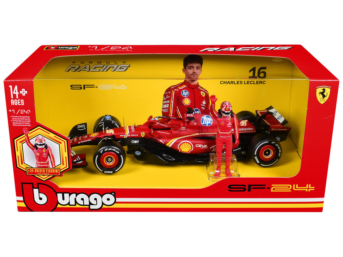 Ferrari SF-24 #16 Charles Leclerc Formula One F1 World Championship (2024) with Driver Figure "Formula Racing" 1/24 Diecast Model Car by Bburago-0