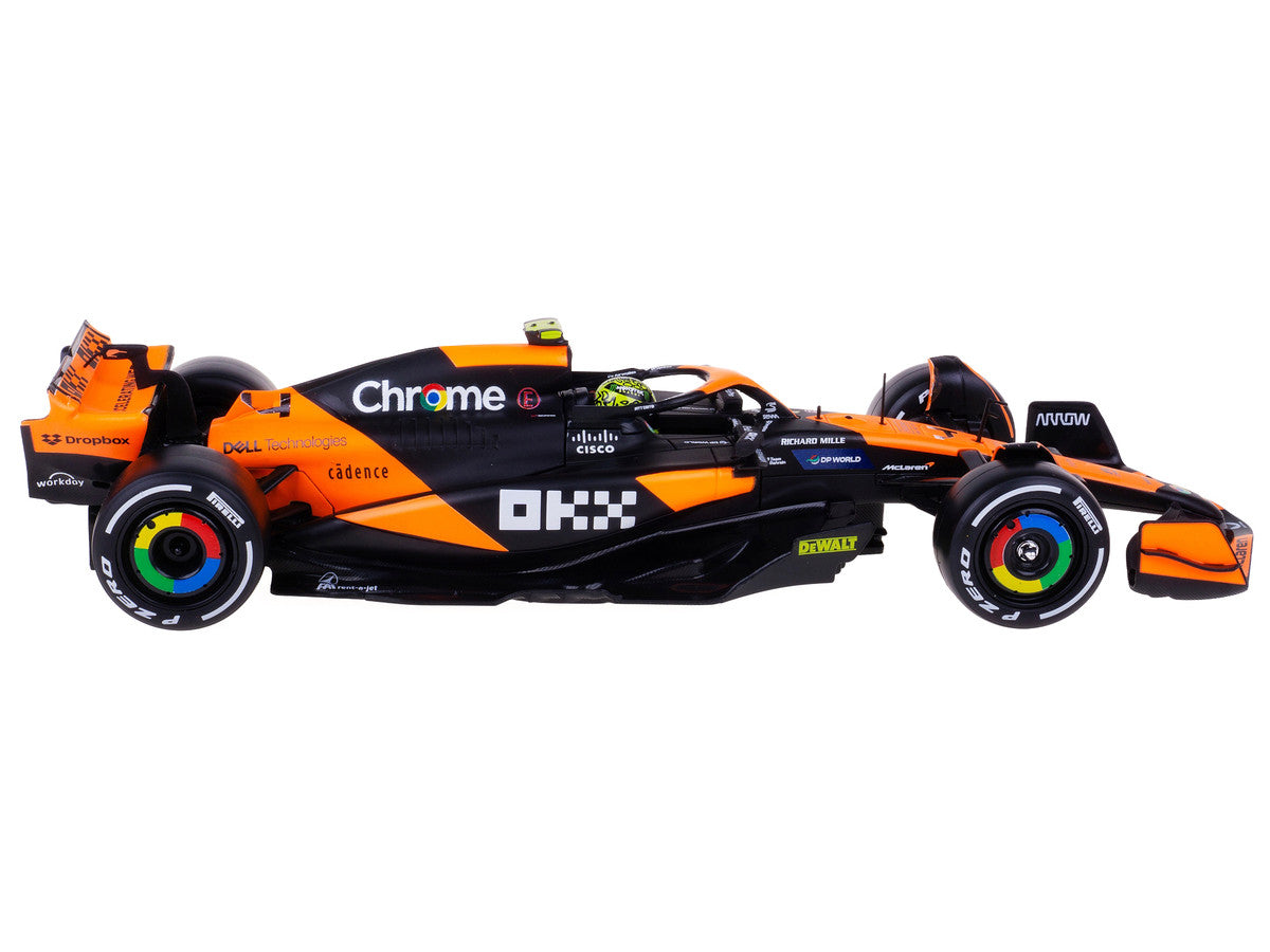 McLaren MCL38 #4 Lando Norris "OKX" Winner Formula One F1 "Miami GP" (2024) with Display Case 1/24 Diecast Model Car by Bburago-0