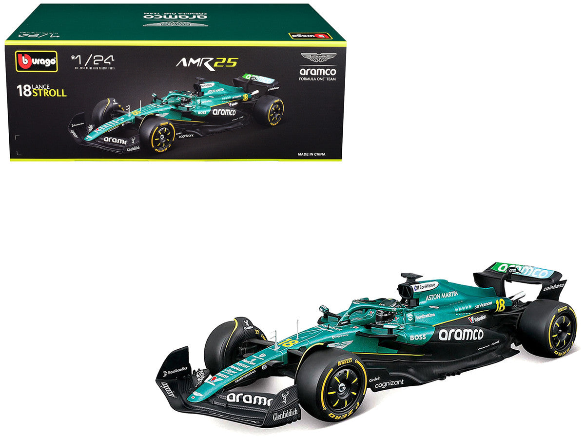Aston Martin AMR25 #18 Lance Stroll "Aramco" Formula One F1 "World Championship" (2025) 1/24 Diecast Model Car by Bburago-0