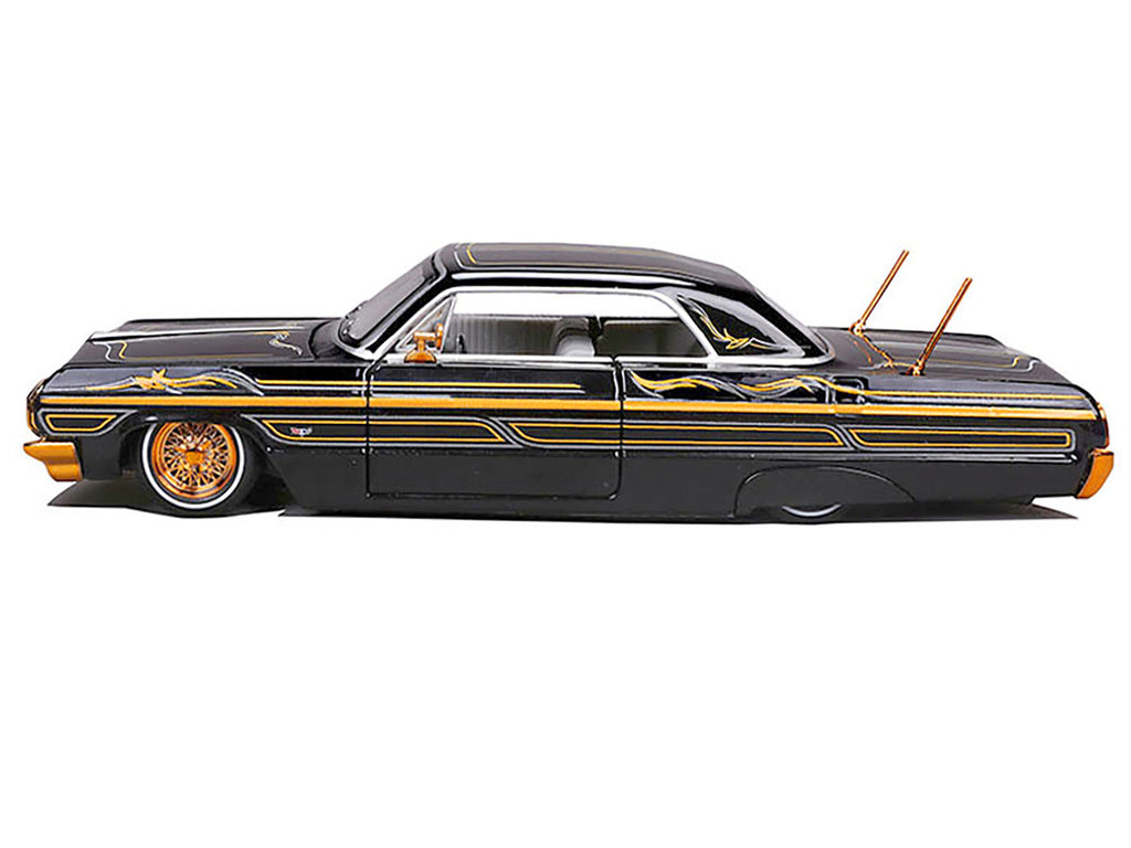 1964 Chevrolet Impala SS Lowrider Black Metallic with Gold Graphics and Gray Interior "Lowriders" "Maisto Design" Series 1/26 Diecast Model Car by Maisto-2