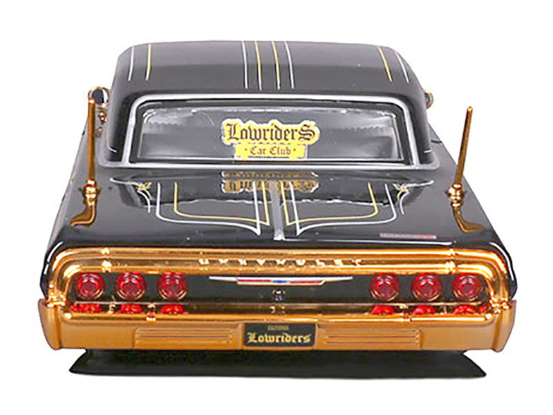 1964 Chevrolet Impala SS Lowrider Black Metallic with Gold Graphics and Gray Interior "Lowriders" "Maisto Design" Series 1/26 Diecast Model Car by Maisto-0