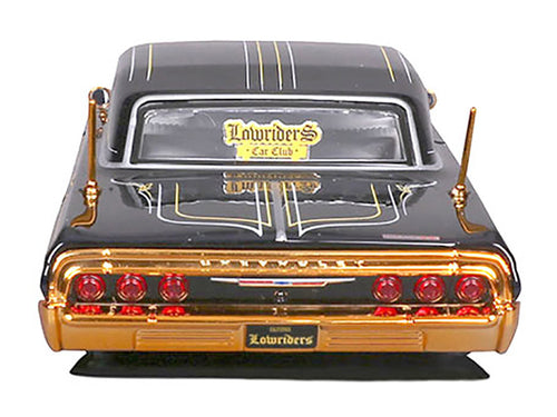 1964 Chevrolet Impala SS Lowrider Black Metallic with Gold Graphics and Gray Interior "Lowriders" "Maisto Design" Series 1/26 Diecast Model Car by Maisto-0
