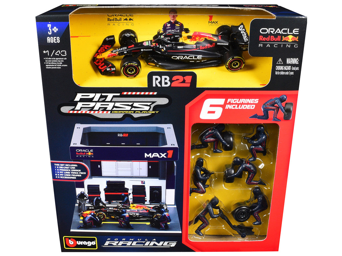 Red Bull Racing Pit Pass Diorama Set with RB21 #1 Max Verstappen "Formula One F1 World Championship" (2025) "Formula Racing" Series 1/43 Diecast Model by Bburago-1