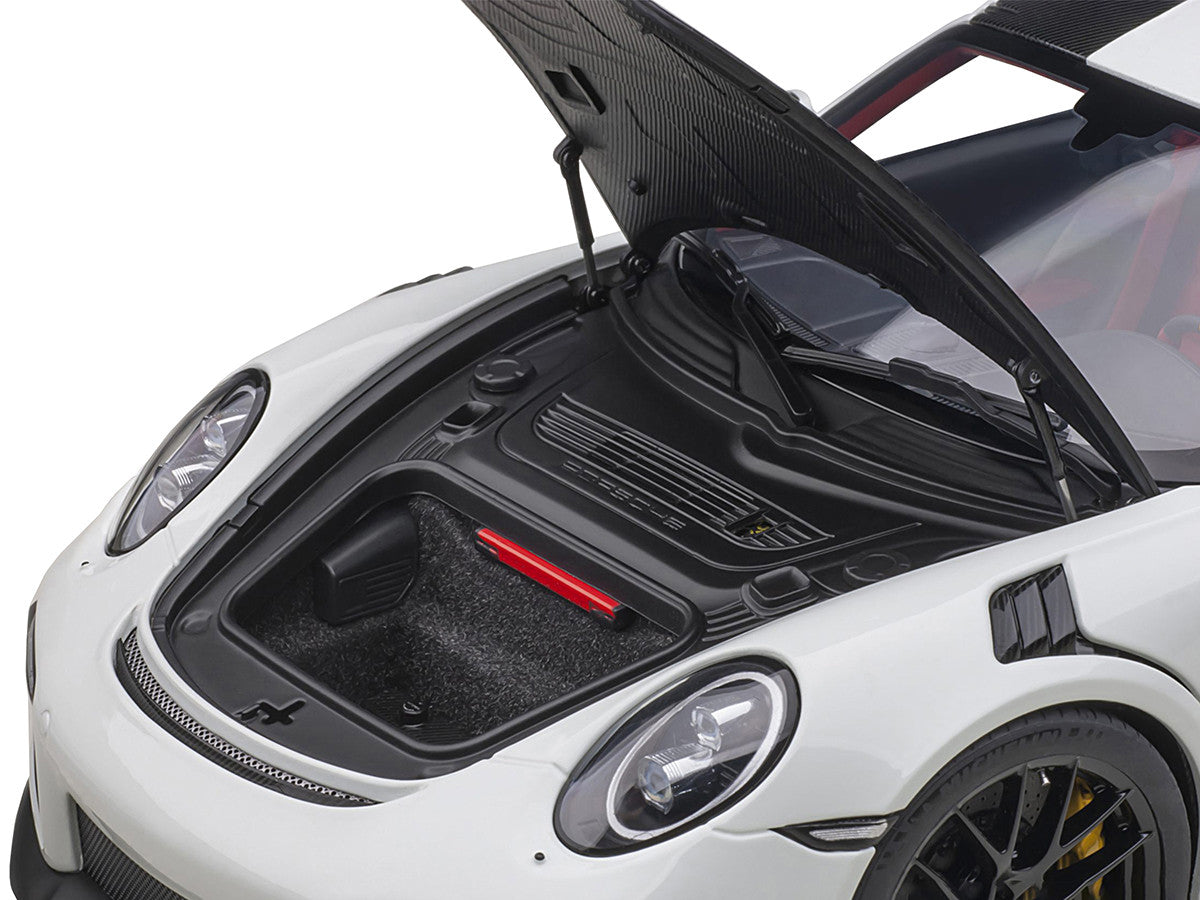 Porsche 911 (991.2) GT2 RS Weissach Package White with Carbon Stripes 1/18 Model Car by Autoart-2