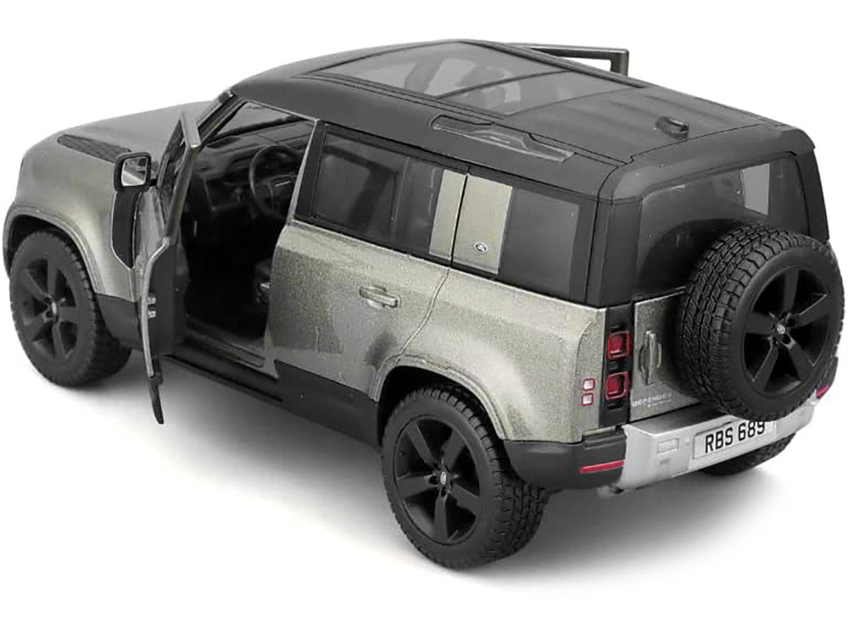2022 Land Rover Defender 110 Green Metallic with Black Top and Sunroof 1/24 Diecast Model Car by Bburago-1