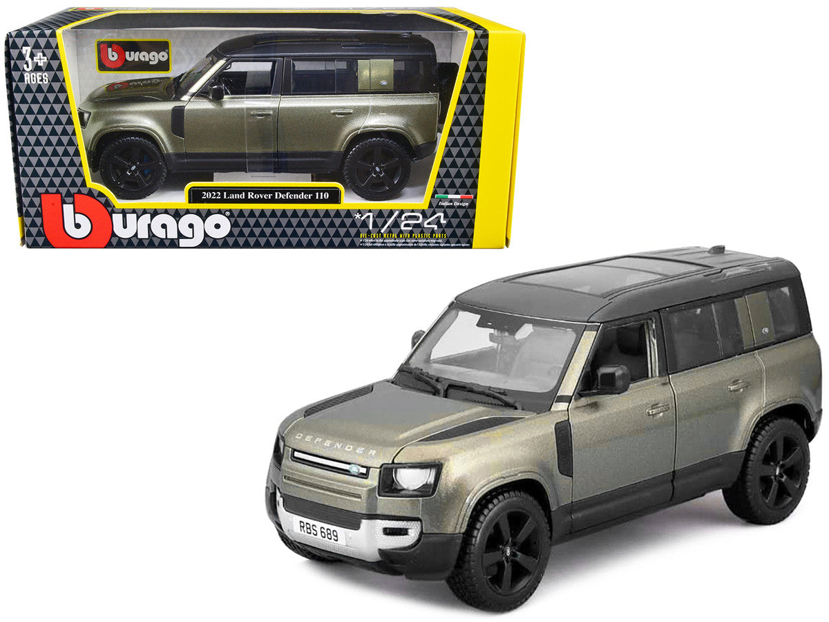 2022 Land Rover Defender 110 Green Metallic with Black Top and Sunroof 1/24 Diecast Model Car by Bburago-0