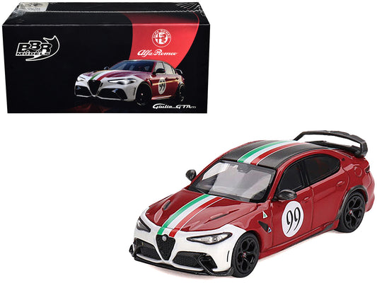 Alfa Romeo Giulia GTAm #99 Rosso GTA Red with Carbon Top and Stripes "Centro Stile" Livery 1/64 Diecast Model Car by BBR-0
