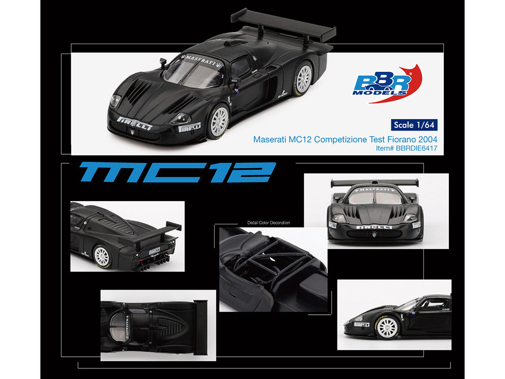 Maserati MC12 Competizione "Test Fiorano 2004" Matt Black 1/64 Diecast Model Car by BBR-2