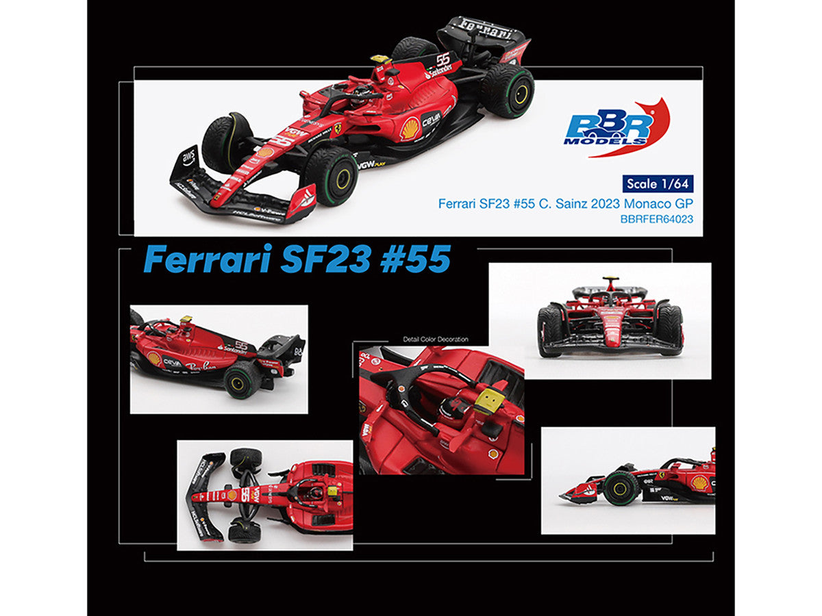 Ferrari SF-23 #55 Carlos Sainz Formula One F1 "Monaco GP" (2023) 1/64 Diecast Model Car by BBR Models-2