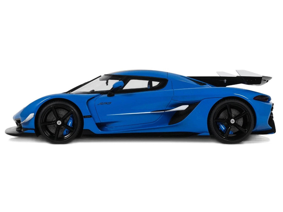 2025 Koenigsegg Jesko Blue Metallic with Black Stripes 1/18 Model Car by GT Spirit-3