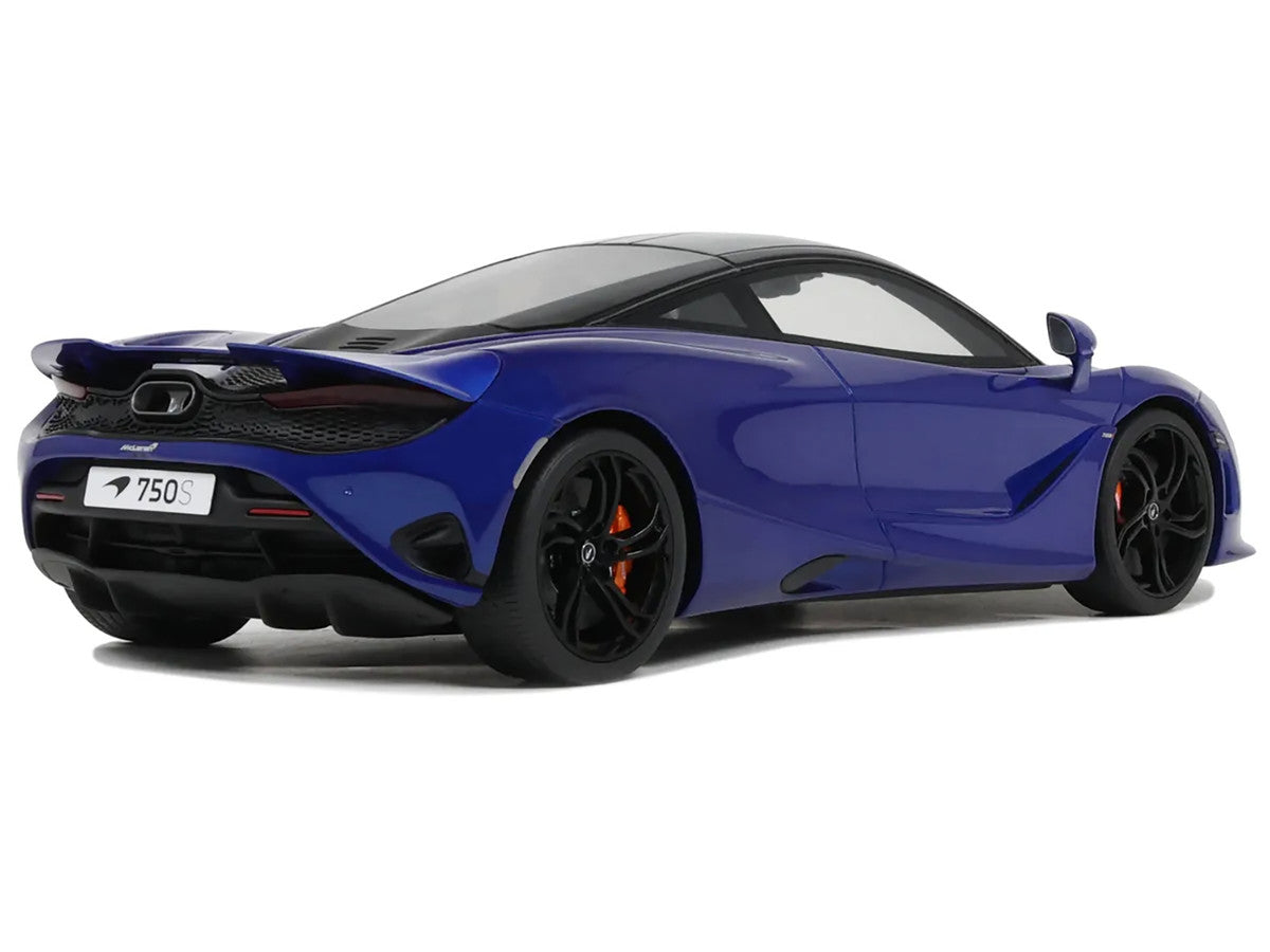 2023 McLaren 750S Coupe Blue Metallic with Black Top 1/18 Model Car by GT Spirit-1