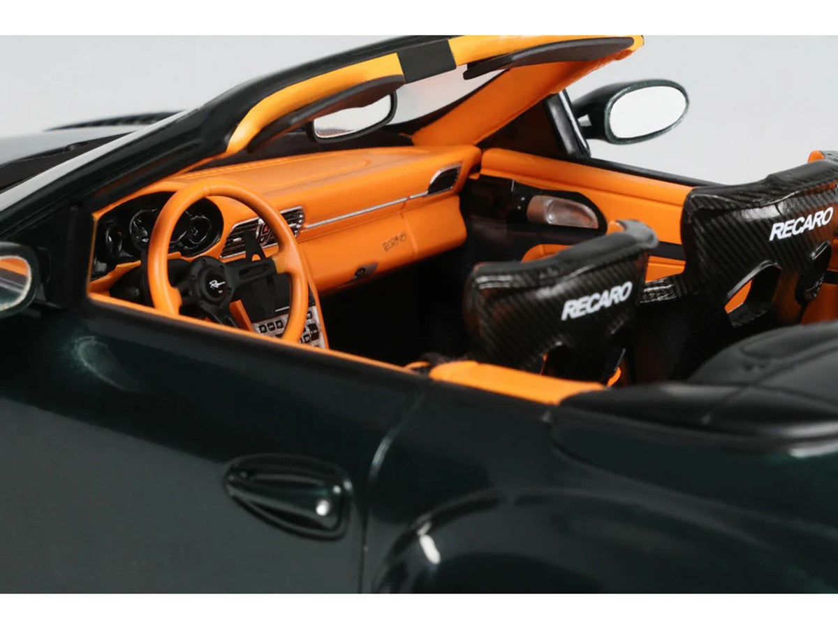 2024 Porsche 911 (997) Old & New Tokyo Auto Salon Cabriolet Dark Green Metallic with Orange Interior 1/18 Model Car by GT Spirit-1