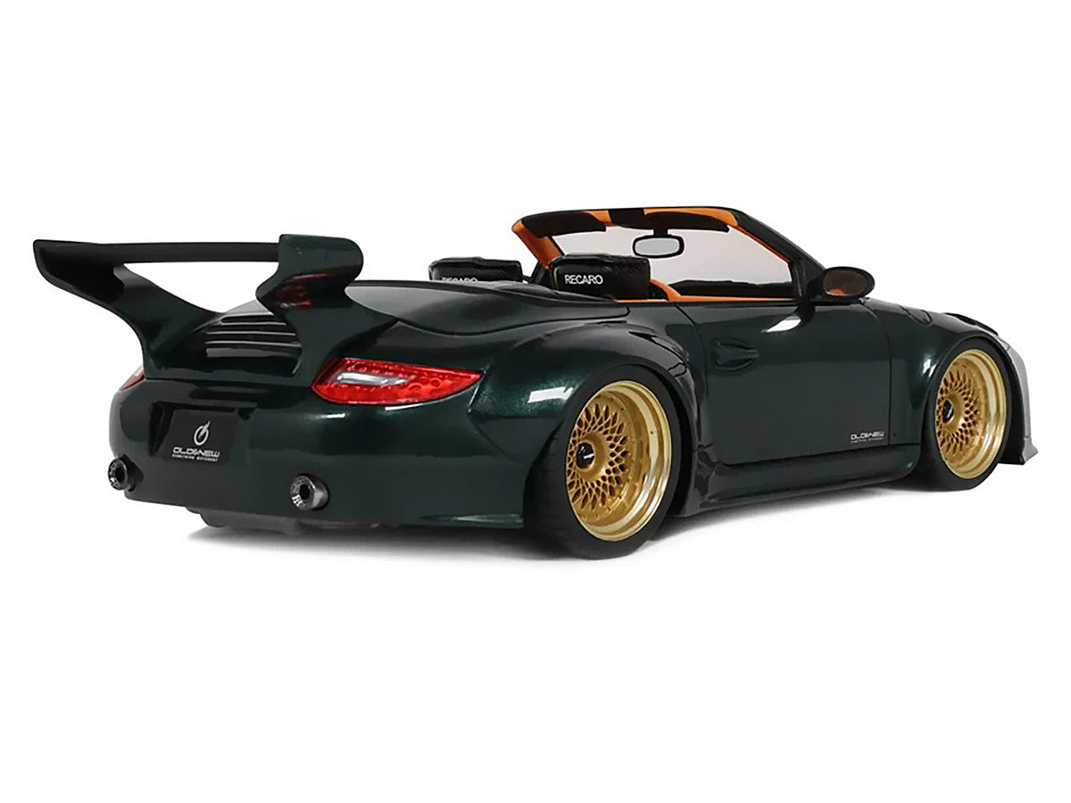 2024 Porsche 911 (997) Old & New Tokyo Auto Salon Cabriolet Dark Green Metallic with Orange Interior 1/18 Model Car by GT Spirit-2