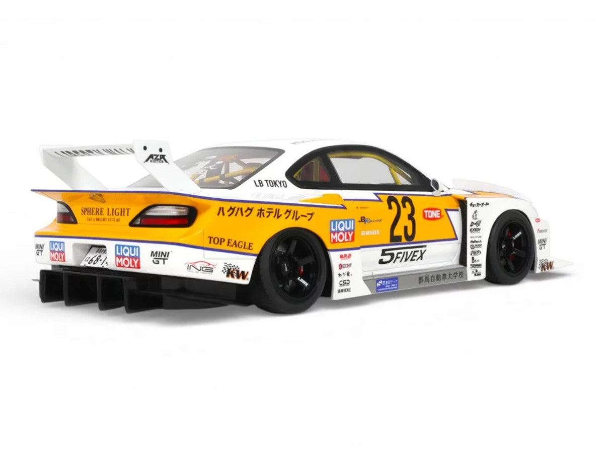 2021 Nissan Silvia (S15) LB-Super Silhouette RHD (Right Hand Drive) #23 White with Yellow Stripes 1/18 Model Car by GT Spirit-4