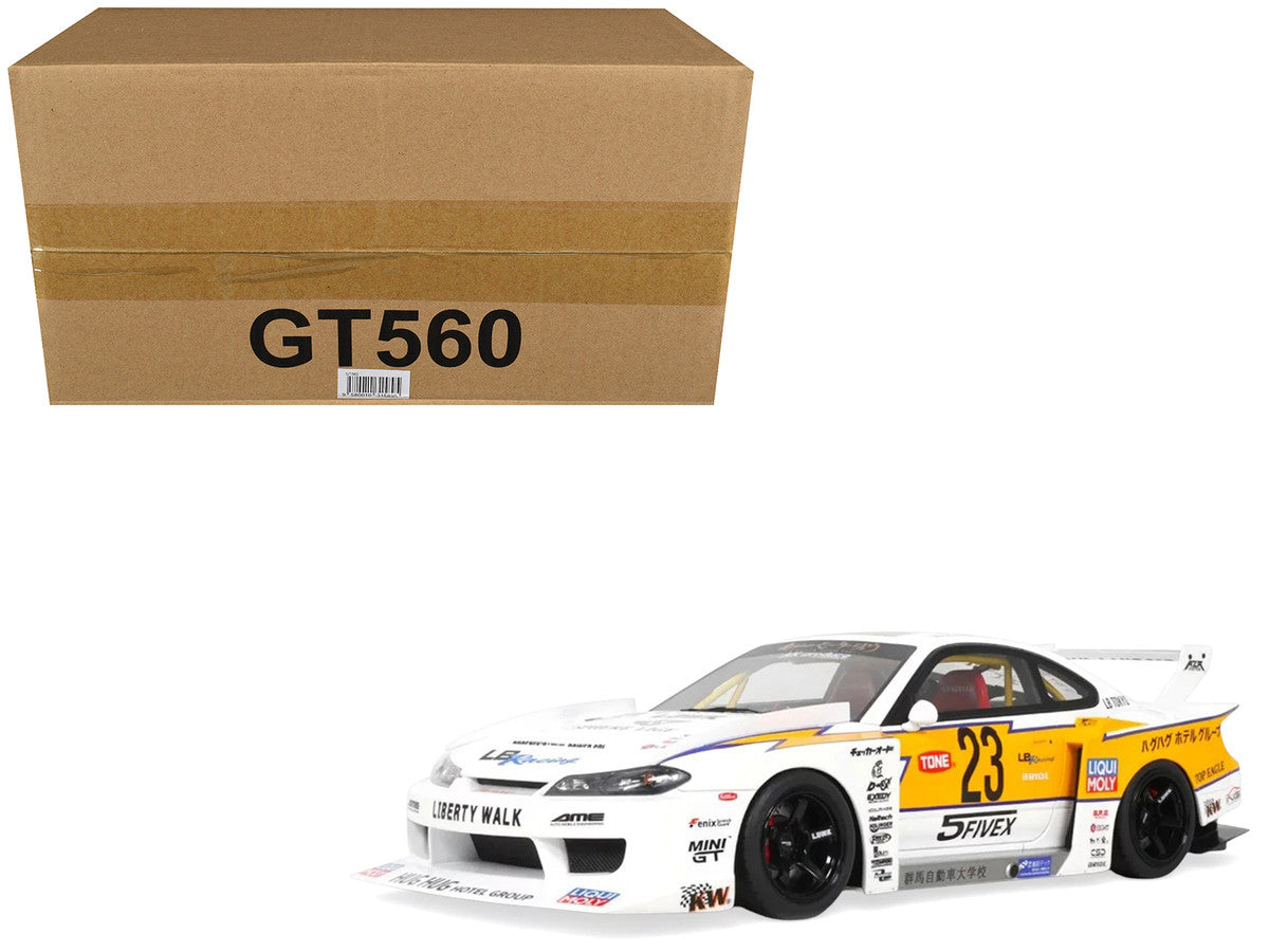 2021 Nissan Silvia (S15) LB-Super Silhouette RHD (Right Hand Drive) #23 White with Yellow Stripes 1/18 Model Car by GT Spirit-0