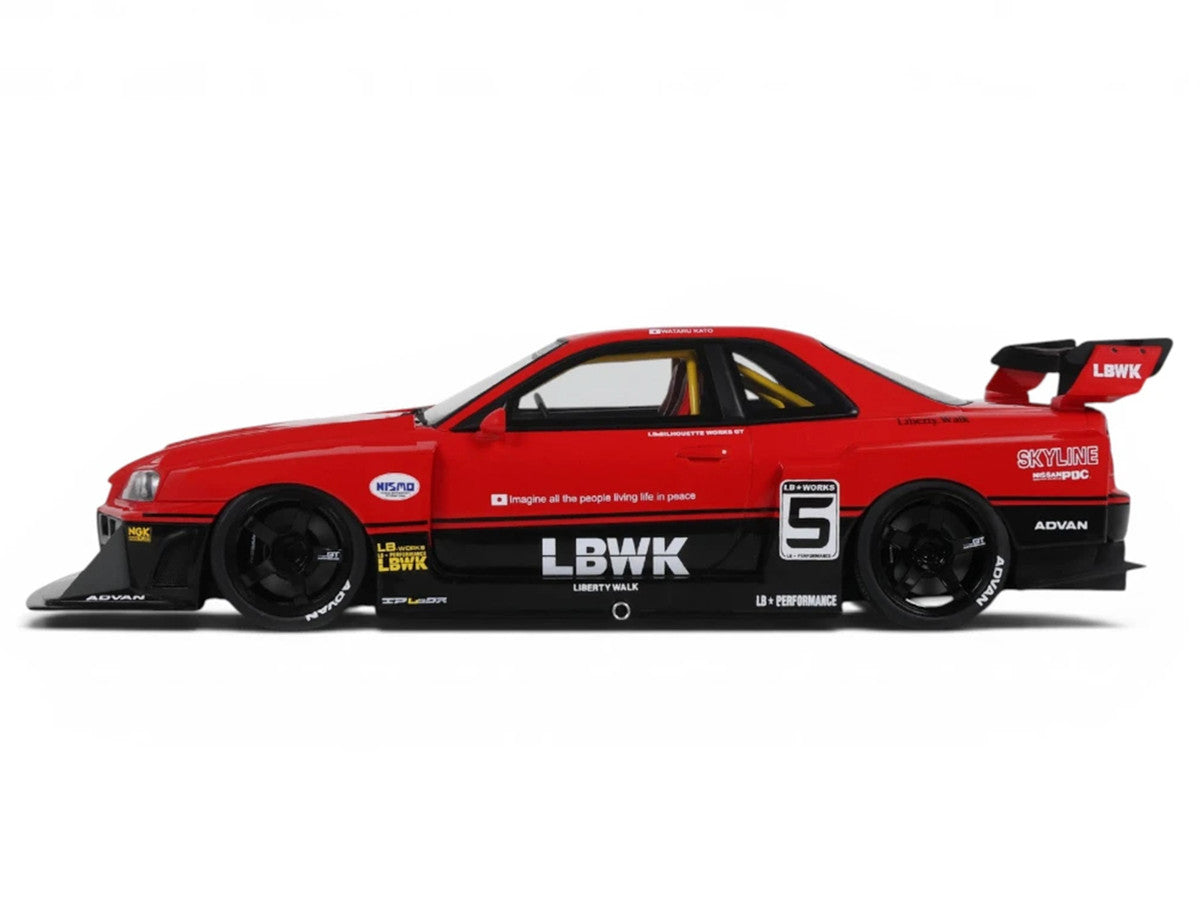 2020 Nissan Skyline GT-R (R34) LB-Super Silhouette RHD (Right Hand Drive) #5 Red and Black 1/18 Model Car by GT Spirit-3