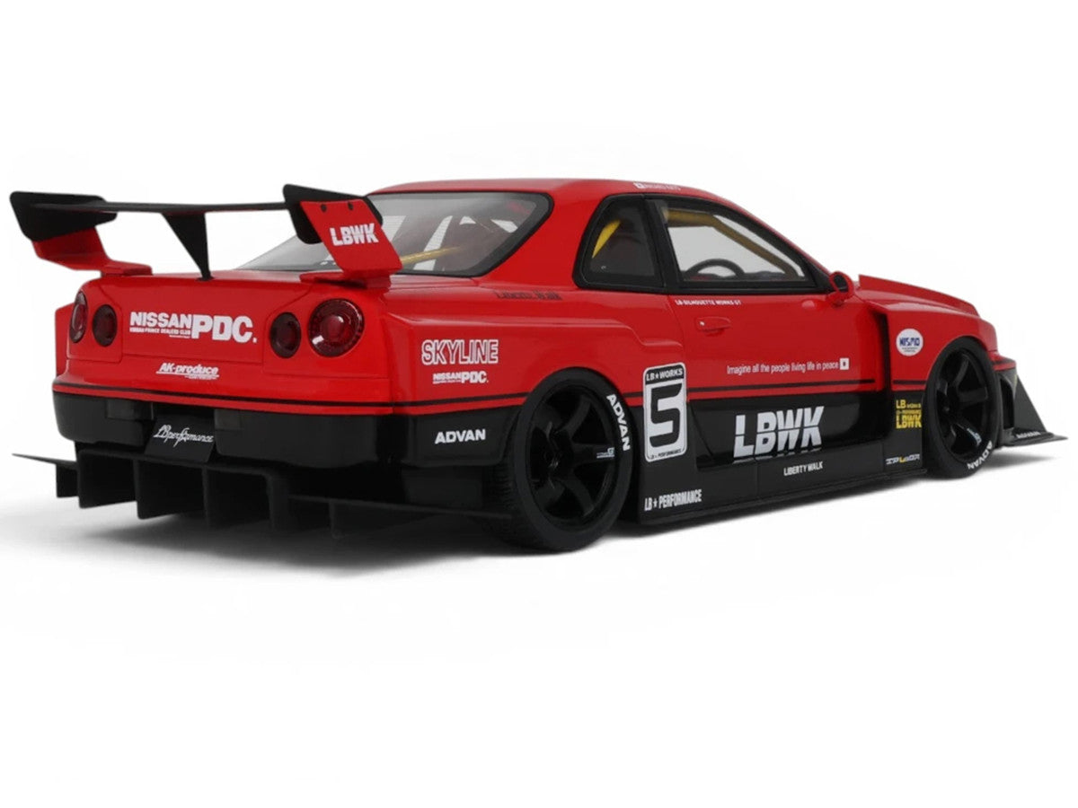 2020 Nissan Skyline GT-R (R34) LB-Super Silhouette RHD (Right Hand Drive) #5 Red and Black 1/18 Model Car by GT Spirit-4