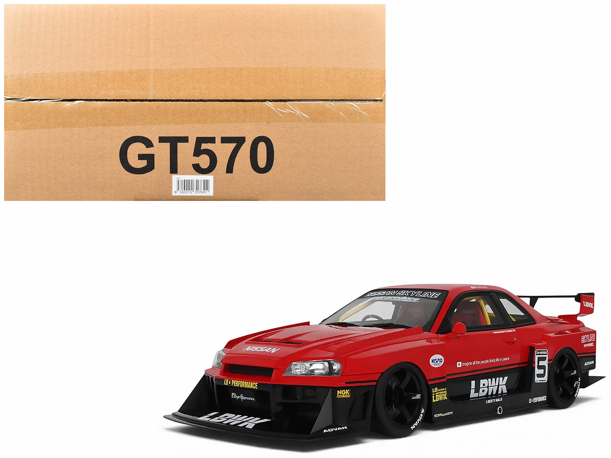 2020 Nissan Skyline GT-R (R34) LB-Super Silhouette RHD (Right Hand Drive) #5 Red and Black 1/18 Model Car by GT Spirit-0