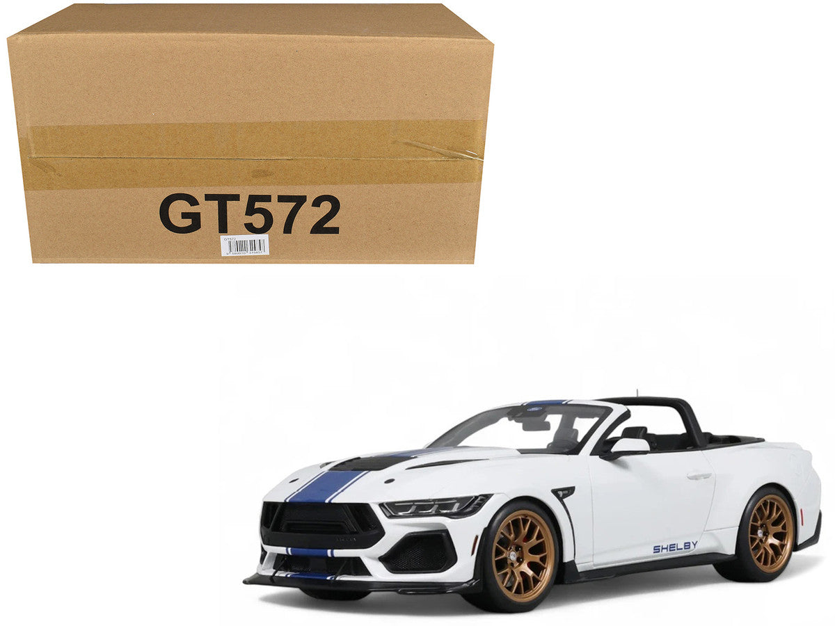 2025 Shelby Mustang Supersnake Convertible White with Blue Stripes 1/18 Model Car by GT Spirit-0