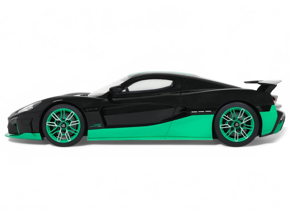 2023 Rimac Nevera Black with Green Stripes 1/18 Model Car by GT Spirit-0
