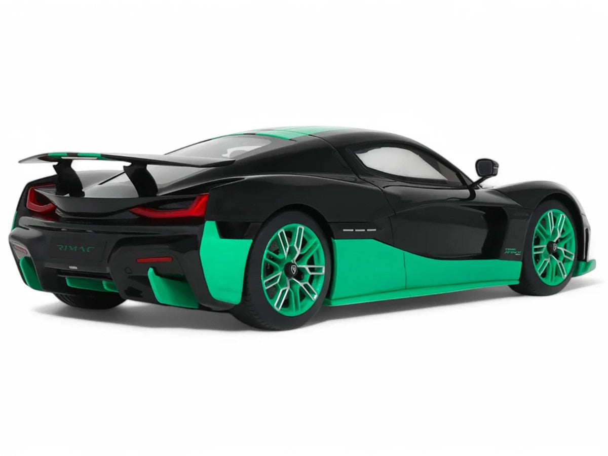 2023 Rimac Nevera Black with Green Stripes 1/18 Model Car by GT Spirit-1