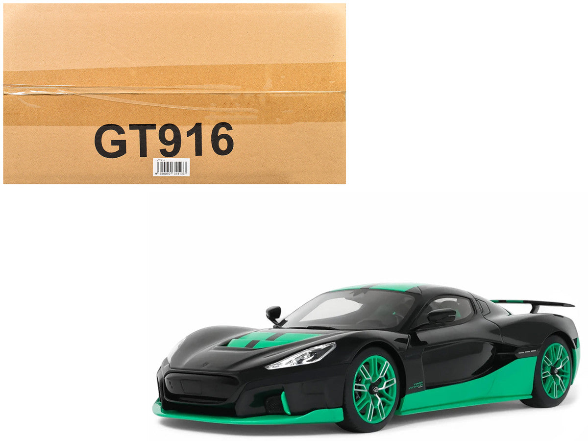 2023 Rimac Nevera Black with Green Stripes 1/18 Model Car by GT Spirit-4