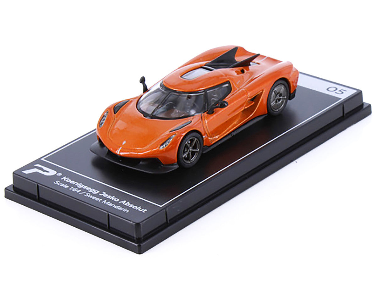 Koenigsegg Jesko Absolut Sweet Mandarin Orange Metallic "Hypercar League Collection" 1/64 Diecast Model Car by PosterCars-1