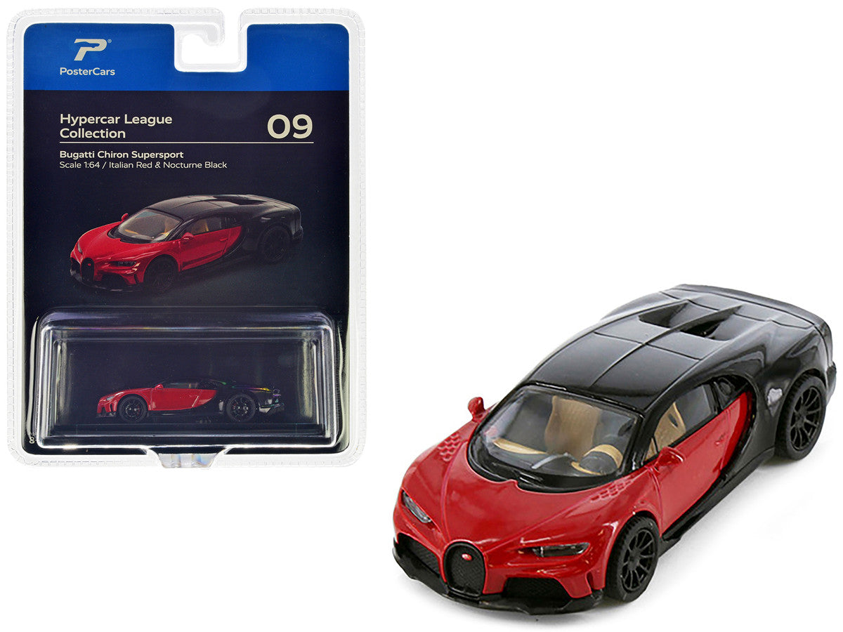 Bugatti Chiron Supersport Italian Red and Nocturne Black "Hypercar League Collection" 1/64 Diecast Model Car by PosterCars-0