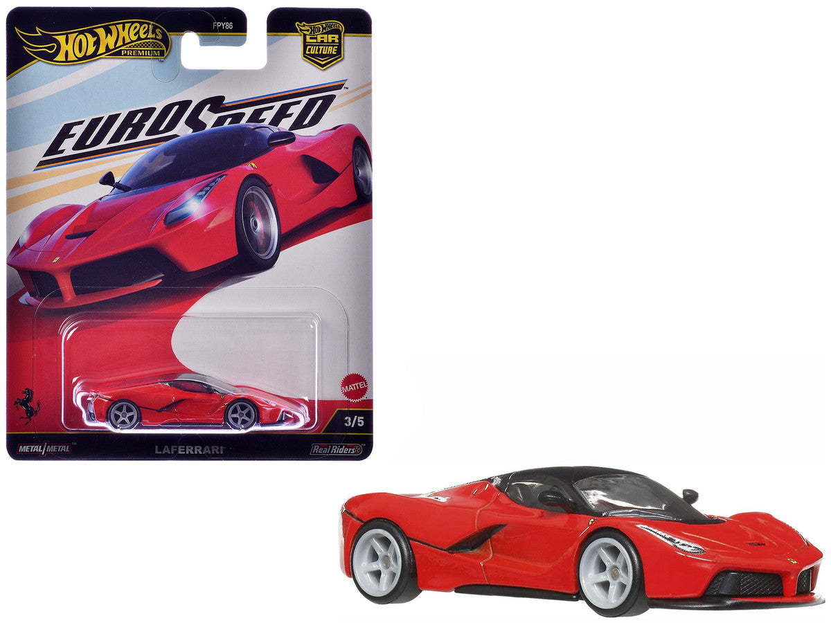 Ferrari LaFerrari Red with Black Top "Euro Speed" Series Diecast Model Car by Hot Wheels-3