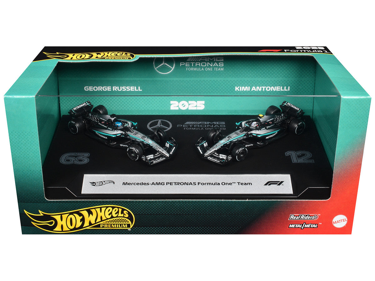 "Mercedes-AMG Petronas Formula One Team" Formula One F1 World Championship (2025) 2 Piece Set Diecast Model Cars by Hot Wheels-0