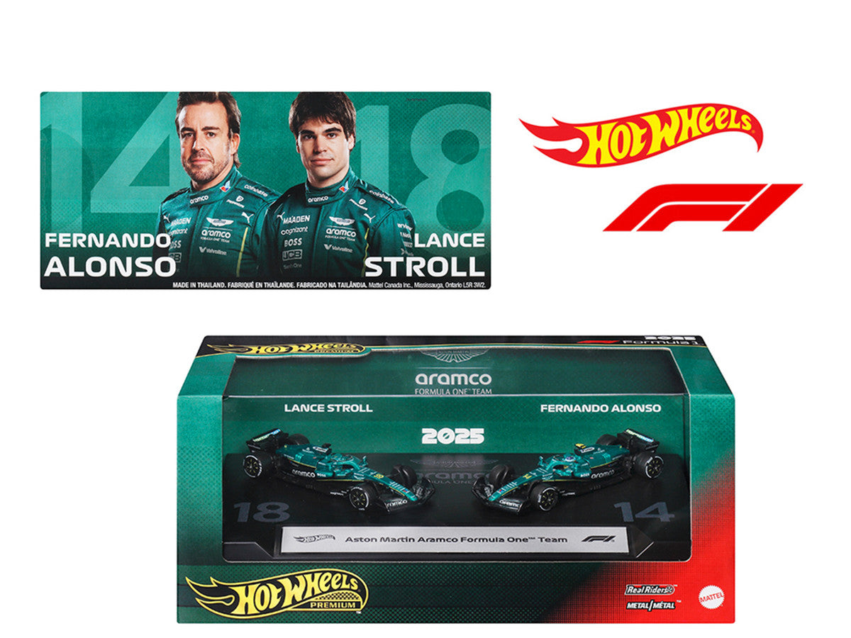 "Aston Martin Aramco Formula One Team" Formula One F1 World Championship (2025) 2 Piece Set Diecast Model Cars by Hot Wheels-0