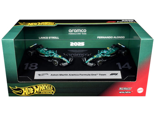 "Aston Martin Aramco Formula One Team" Formula One F1 World Championship (2025) 2 Piece Set Diecast Model Cars by Hot Wheels-1