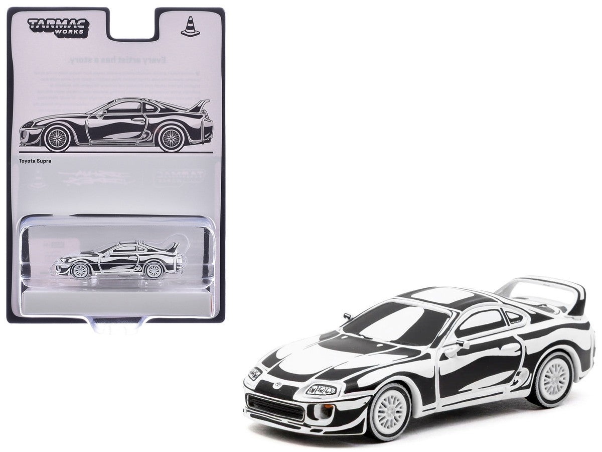 Toyota Supra "Designed by Joshua Vides" Black and White "Hobby64" Series 1/64 Diecast Model Car by Tarmac Works-0
