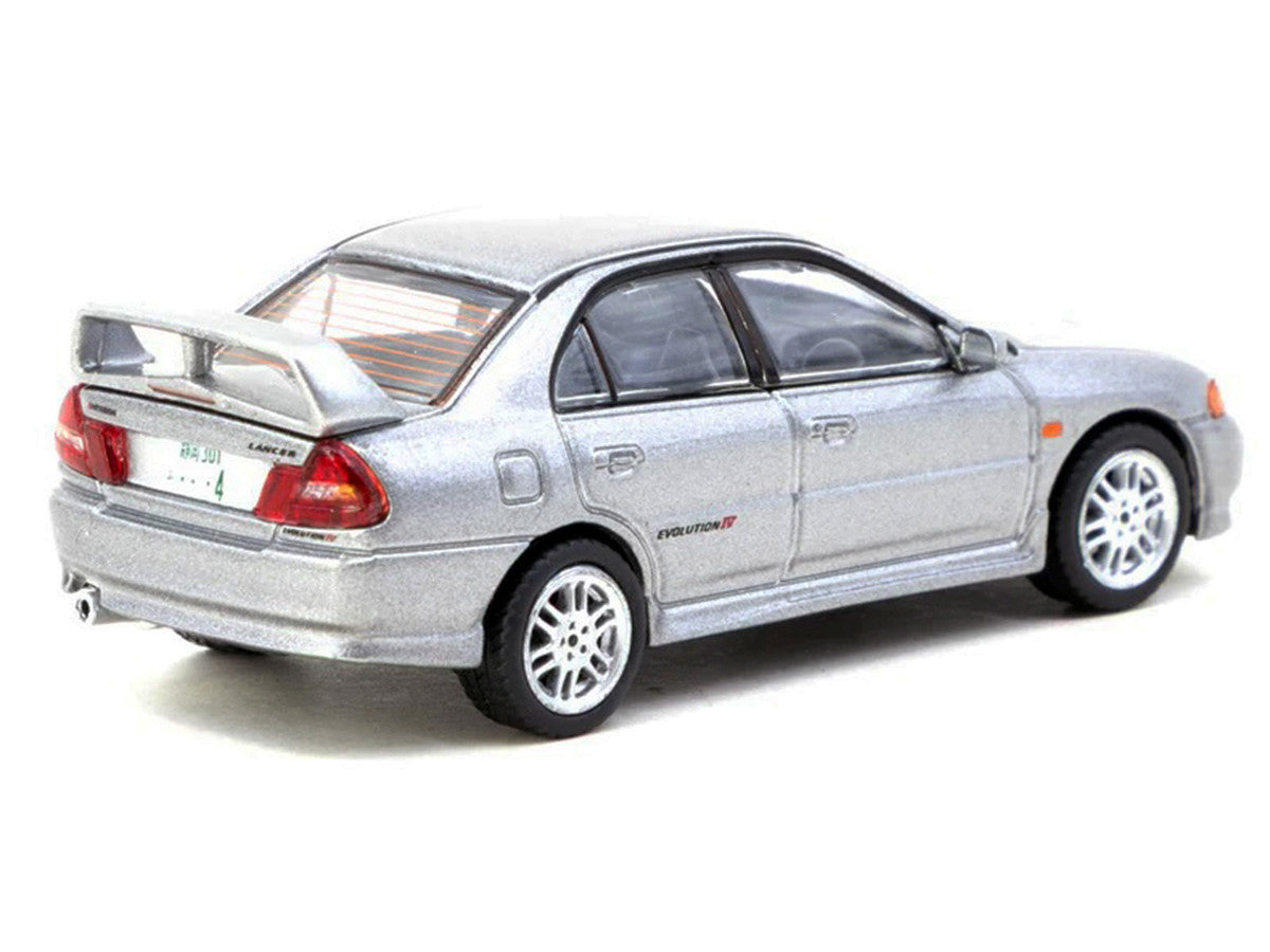 Mitsubishi Lancer Evolution IV Silver Metallic with Tarmac Cards "Global64" Series 1/64 Diecast Model by Tarmac Works-1