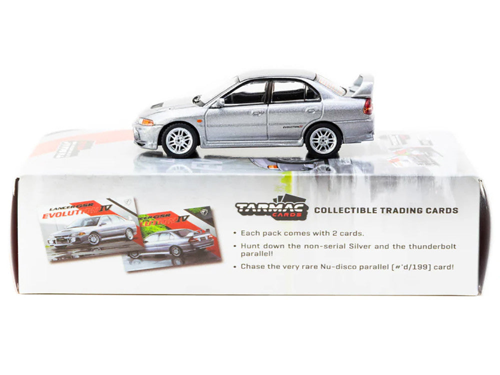 Mitsubishi Lancer Evolution IV Silver Metallic with Tarmac Cards "Global64" Series 1/64 Diecast Model by Tarmac Works-2